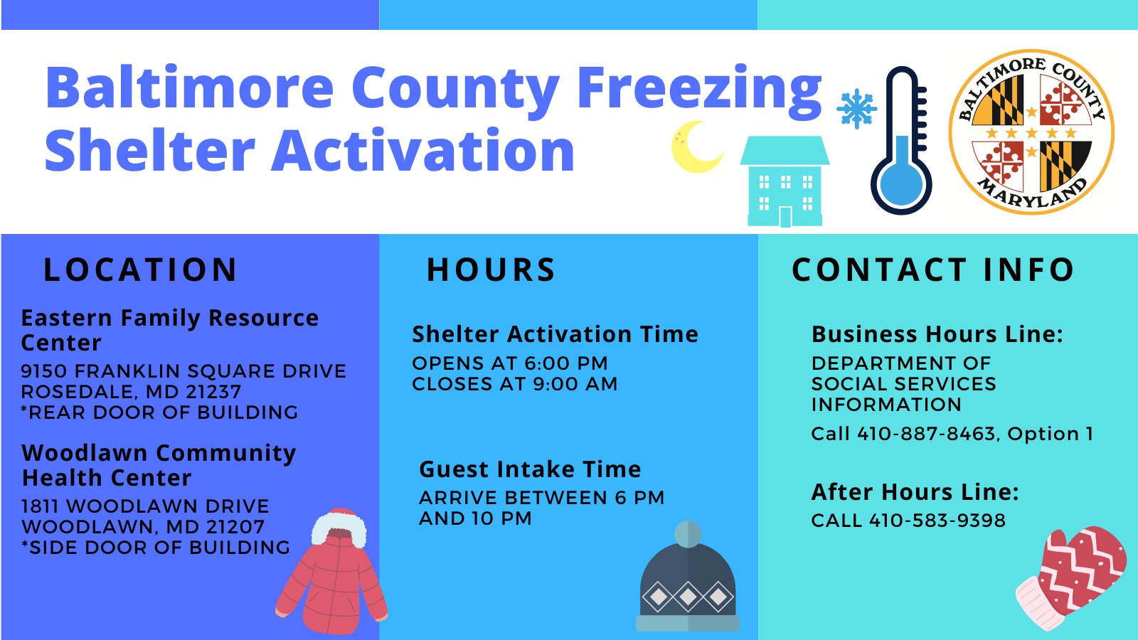 Baltimore County Freezing Weather Shelters to Open Friday